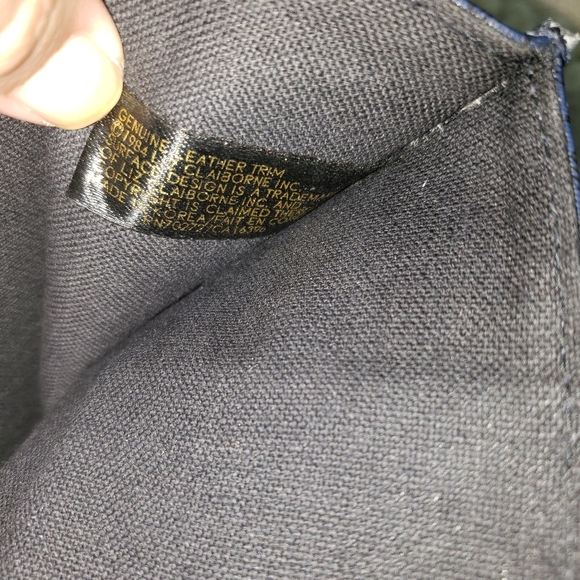 VINTAGE LIZ CLAIBORNE Blue Leather Trim Turnlock Briefcase Messenger Bag - Picture 8 of 16